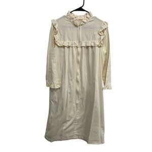 Vintage Barbizon Helena Ruffle Zip Front Nightgown Cream Sz Small Embroidered